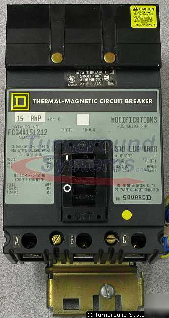 Square d FC340151212 circuit breaker 15 amp, aux sw.