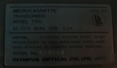 Olympus pearlcorder T700 microcasette dictation machine