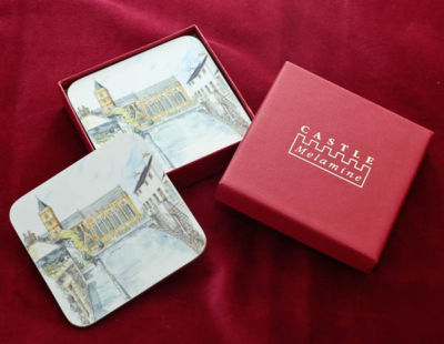 Set of 6 melamine coasters with church chapel quality
