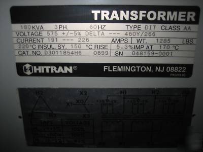 Hitran transformer 180 kva 575/460Y/266 v 180KVA 460 y