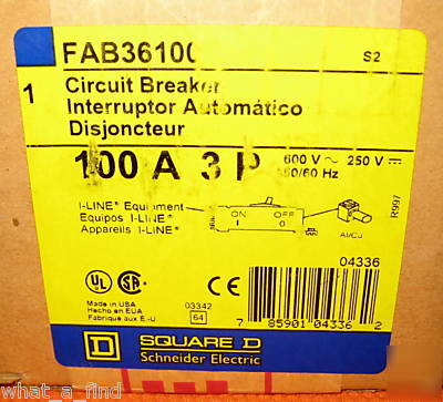 New square d FAB36100 circuit breaker fab 100 amp 3 p