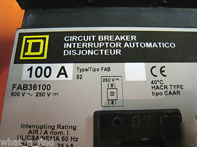 New square d FAB36100 circuit breaker fab 100 amp 3 p