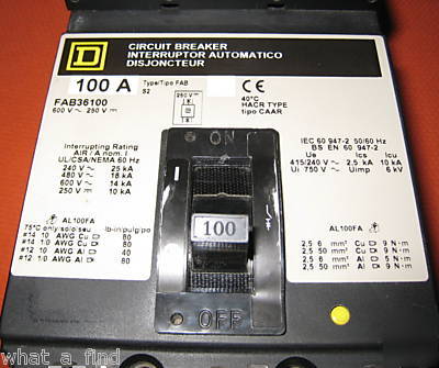 New square d FAB36100 circuit breaker fab 100 amp 3 p
