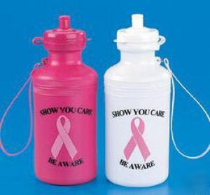 One pink ribbon sport water bottle in white