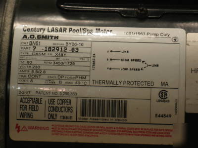 230 v 2 hp 1 ph spa/pool pump motor ac 230 volts 2HP 