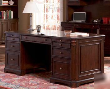 Executive computer desk office furniture dark wood