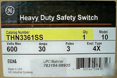 Ge stainless 30 amp disconnect safety switch THN3361SS