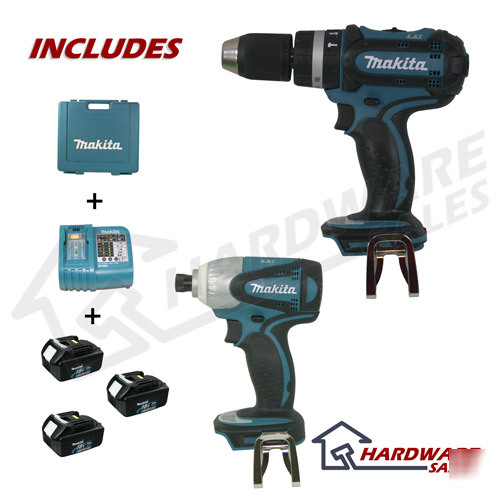 Makita LXT211 18V drill/impact tool kit +free battery