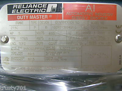 Reliance premium motor P21G3894 5HP 1765RPM 3PH 215C