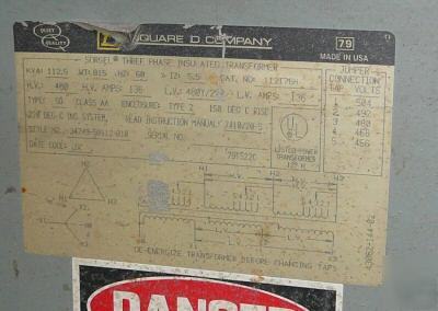 Sq d 112.5 kva transformer, 3 phase, hi 480/lo 480Y-277