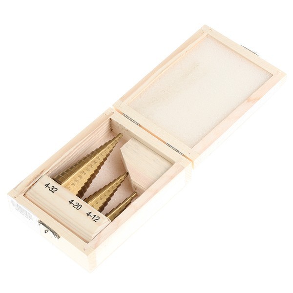 Box of 3 hss steel step drill cone cutters tool kit set
