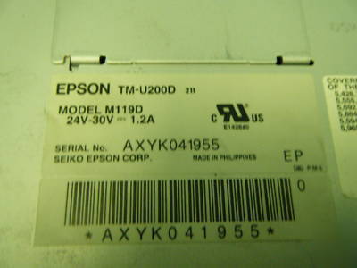 Epson tm-U200D M119D receipt printer w/a/c adapter