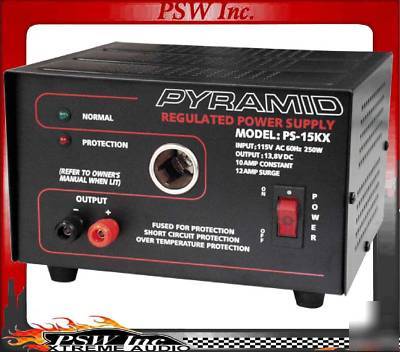 Power supply 10-amp 13.8-volt cig. adpt.pyramid #PS15KX